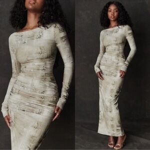 NWT House of CB Lanetta Print Ruched Maxi Dress S